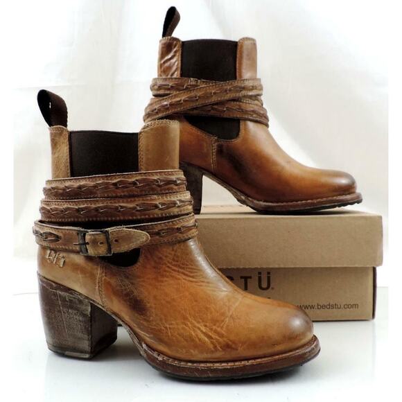Bed Stu Lorn Belted Western Harness Ankle Heel Boots Leather Tan Rustic Size 6.5 - Picture 5 of 8